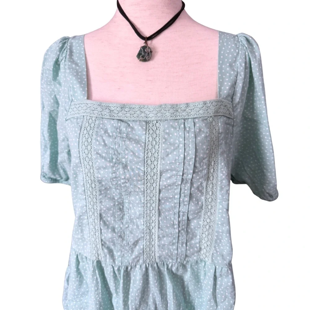Y2K‎ Inspired Mint Babydoll Blouse Micro Polka Dot 2006 Tumblr Top M